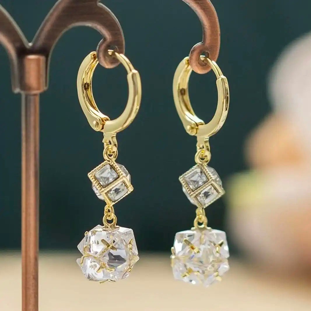 French Crystal Ball Tassel Drop Earrings