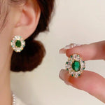 French Crystal Green Rhombus Vintage Earrings