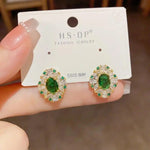 French Crystal Green Rhombus Vintage Earrings