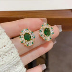 French Crystal Green Rhombus Vintage Earrings