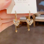 French Crystal Heart-Shaped Tassel Ear Drop Earrings
