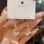 French Crystal Plate Butterfly Tassel Drop Earrings