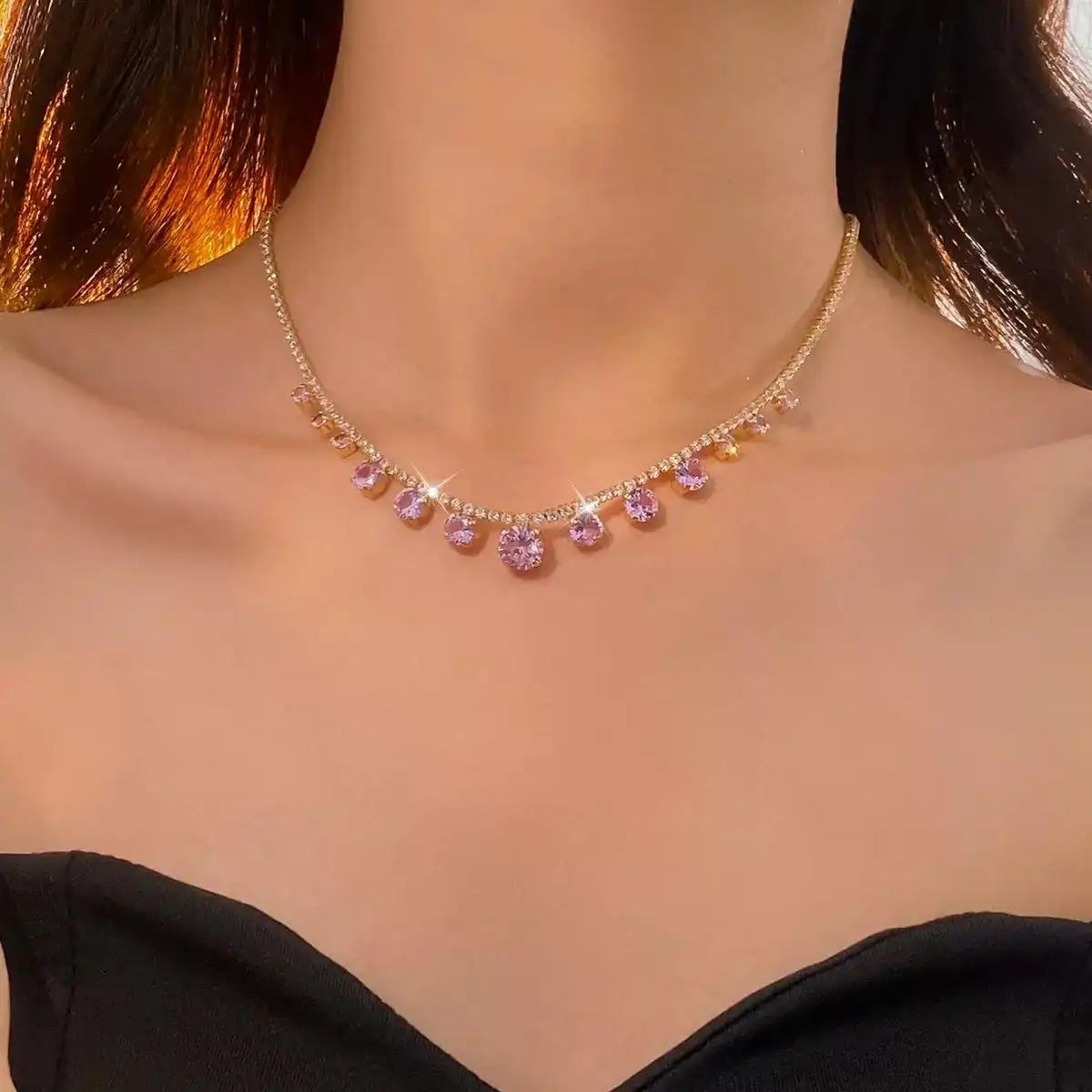 French Crystal Round Pendant Necklace