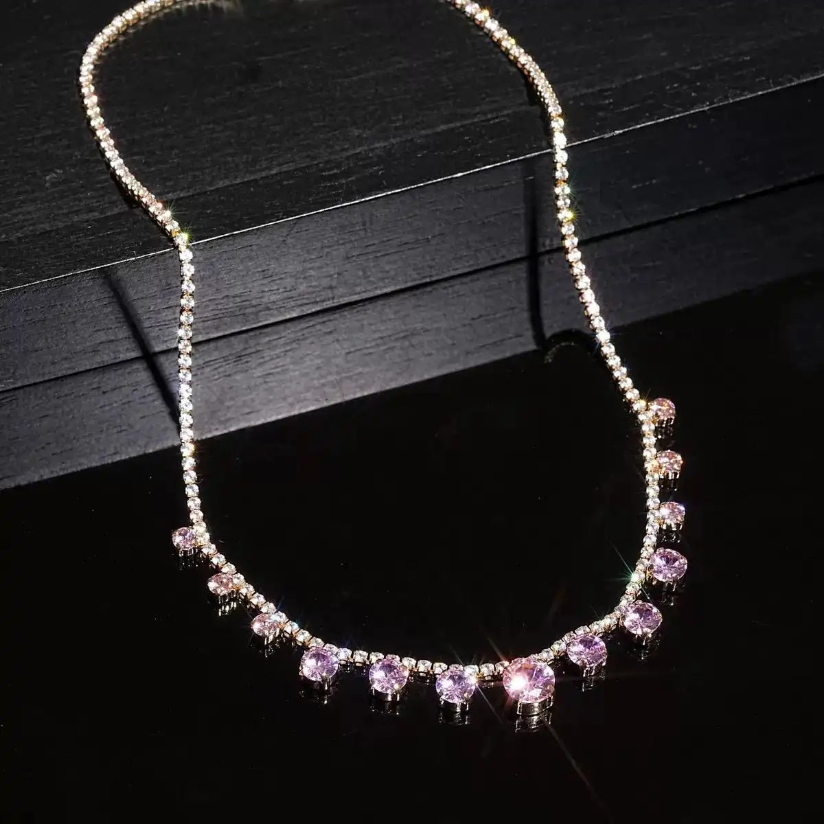 French Crystal Round Pendant Necklace