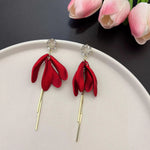 French Diamond-Embellished Petal Tassel Drop Earrings