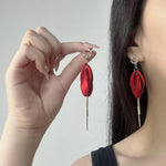 French Diamond-Embellished Petal Tassel Drop Earrings