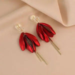 French Diamond-Embellished Petal Tassel Drop Earrings