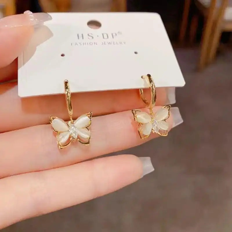 French Diamond-Encrusted Butterfly Clip-On Earrings