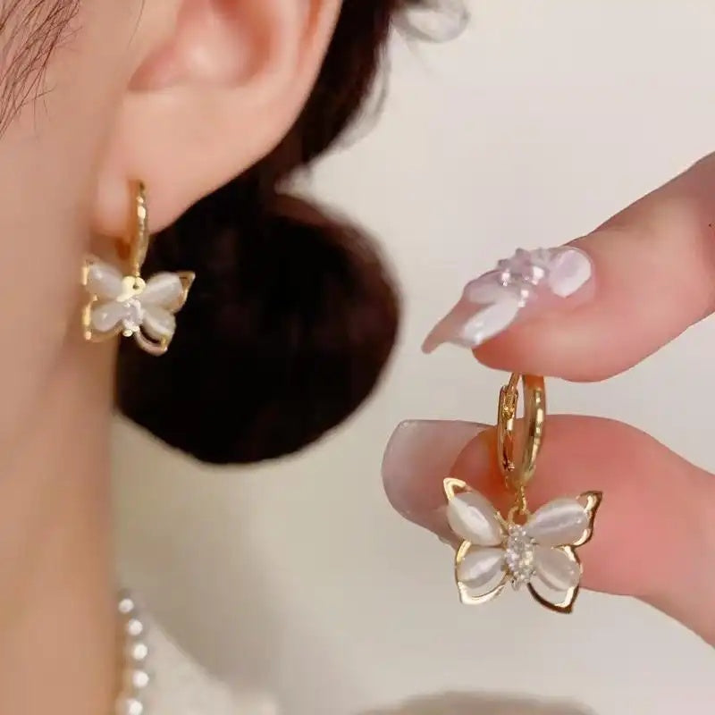 French Diamond-Encrusted Butterfly Clip-On Earrings