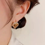French Double-Sided Heart Clip-On Crystal Stud Earrings