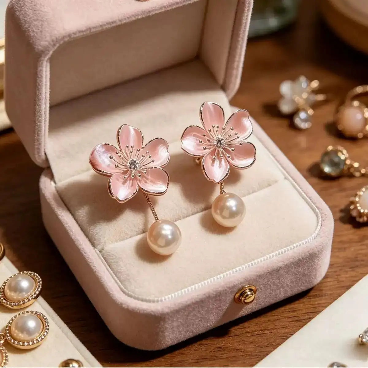 French Floral Pearl Cherry Blossom Earrings