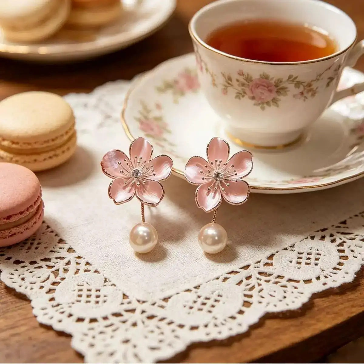 French Floral Pearl Cherry Blossom Earrings