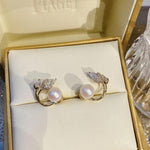 French Gentle Tulip Crystal Pearl Stud Earrings