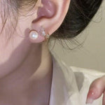 French Gentle Tulip Crystal Pearl Stud Earrings