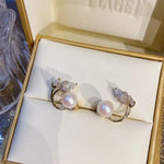 French Gentle Tulip Crystal Pearl Stud Earrings