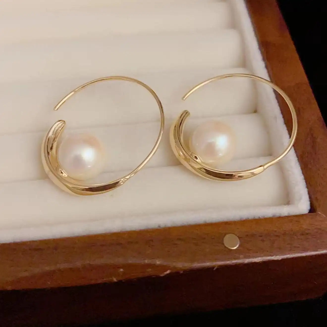 French Geometric Pearl Hoop Earrings