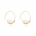 French Geometric Pearl Hoop Earrings