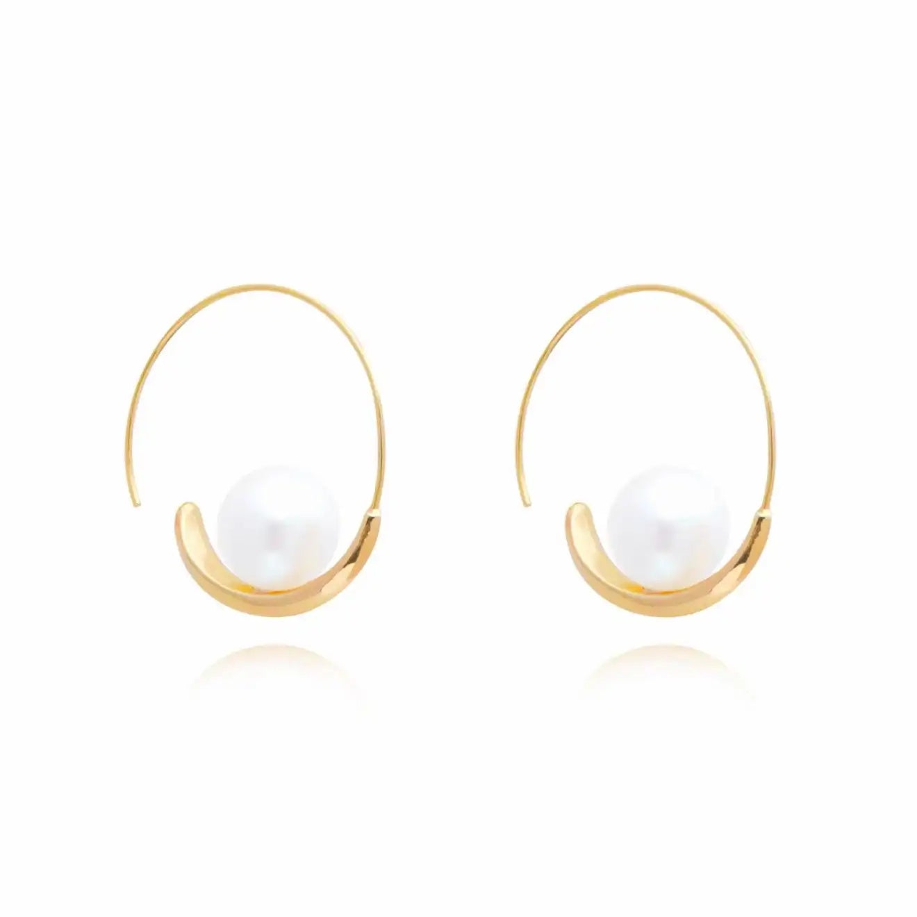 French Geometric Pearl Hoop Earrings