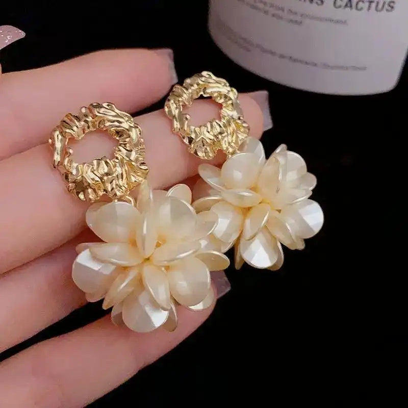 French- Metal Petal Drop Earrings