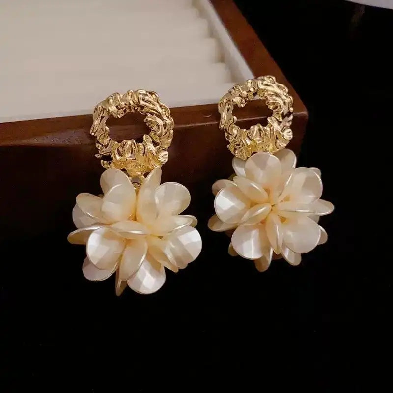 French- Metal Petal Drop Earrings