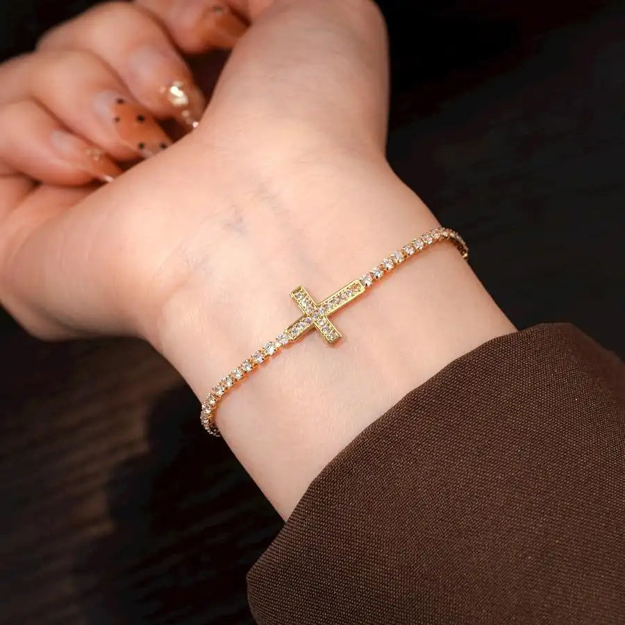 French Minimalist Cross Bracelet