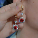 French Palace Crystal Rose Hoop Earrings