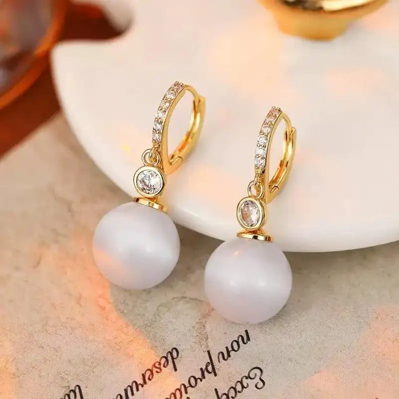 French Pearl Heart Hoop Earrings