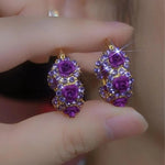 French Purple Rose Hoop Earrings