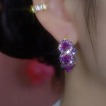 French Purple Rose Hoop Earrings