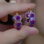 French Purple Rose Hoop Earrings