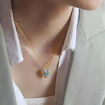 French Retro Blue Enamel Flower Pendant Necklace