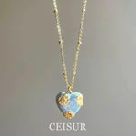 French Retro Blue Enamel Flower Pendant Necklace