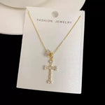French Retro Crystal Cross Necklace