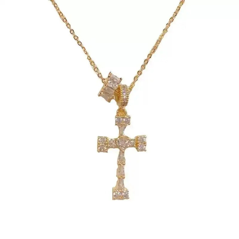 French Retro Crystal Cross Necklace