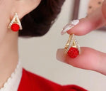 French Retro Crystal Red Ball Ear Cuffs