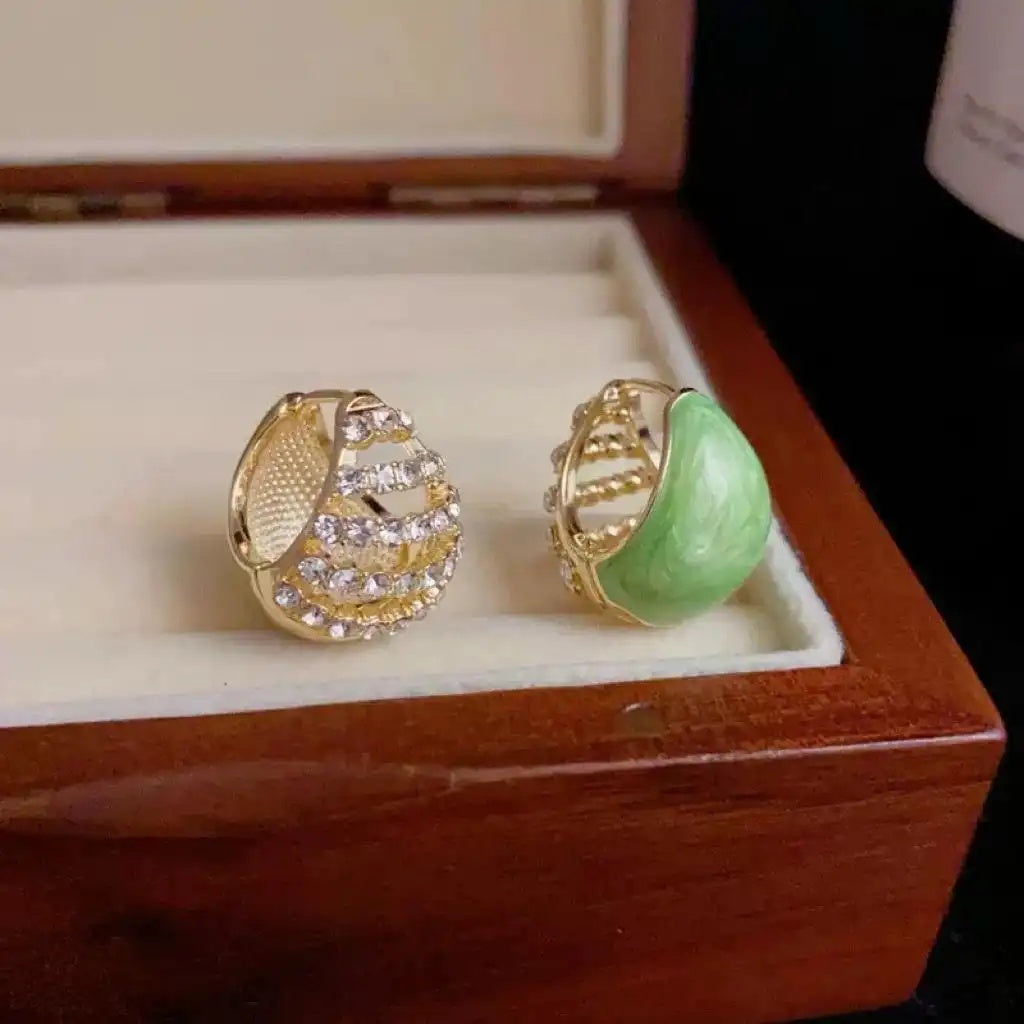French Retro Double Sided Green Drop Earrings