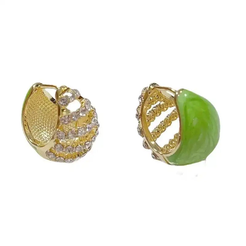 French Retro Double Sided Green Drop Earrings