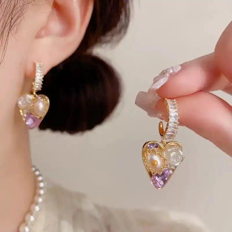 French Retro Freshwater Pearl Petal Earrings