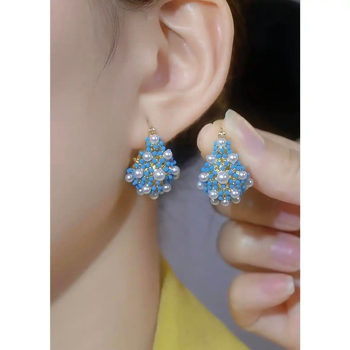 French Retro Green Pine Flower Earrings
