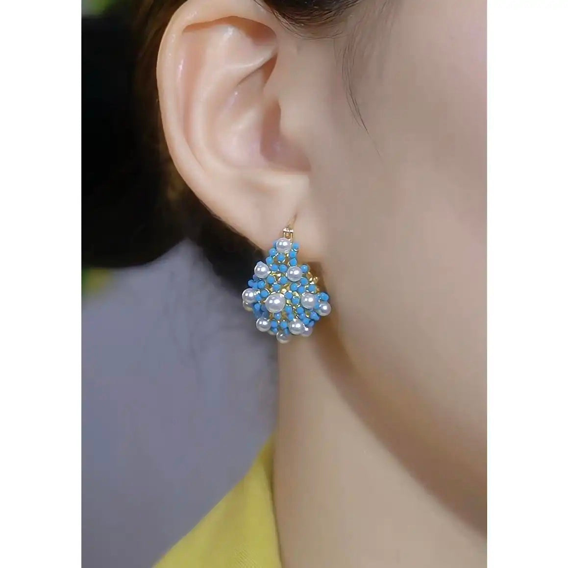 French Retro Green Pine Flower Earrings