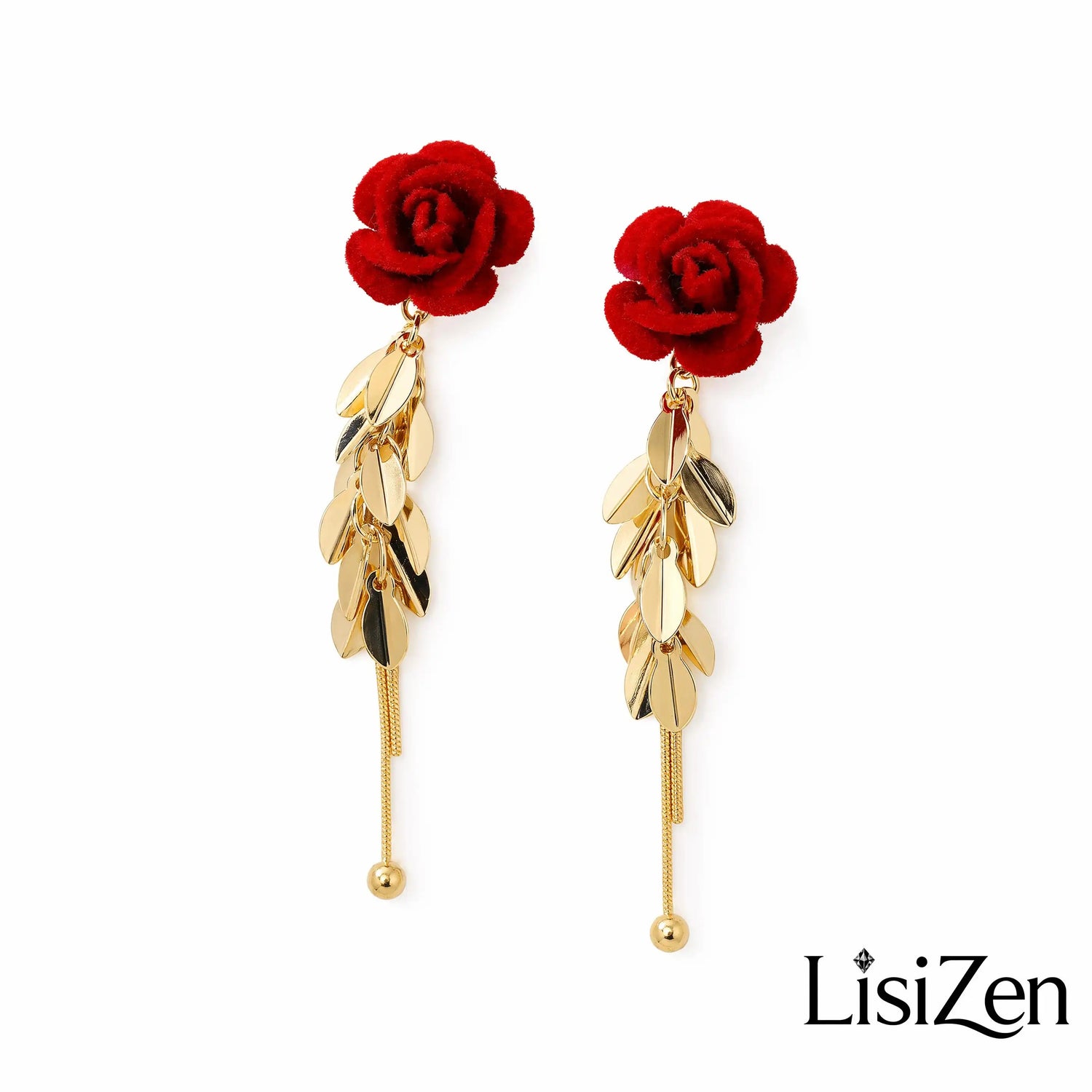 French Retro Heart Red Rose Drop Earrings