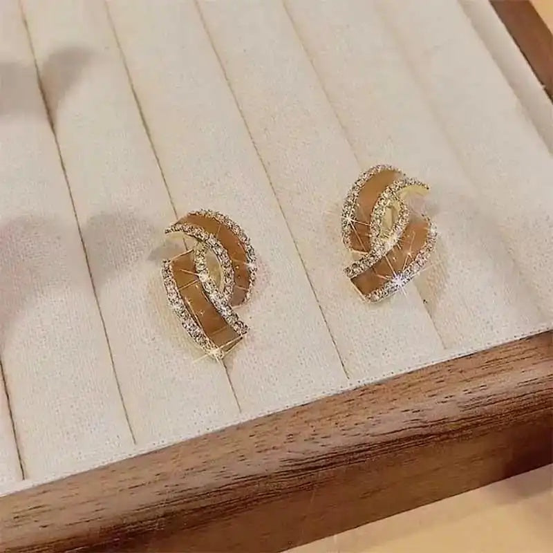 French Retro Maillard Color Stud Earrings