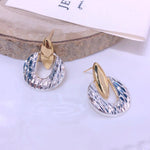 French Retro Metal Two-Tone Plaid Earrings