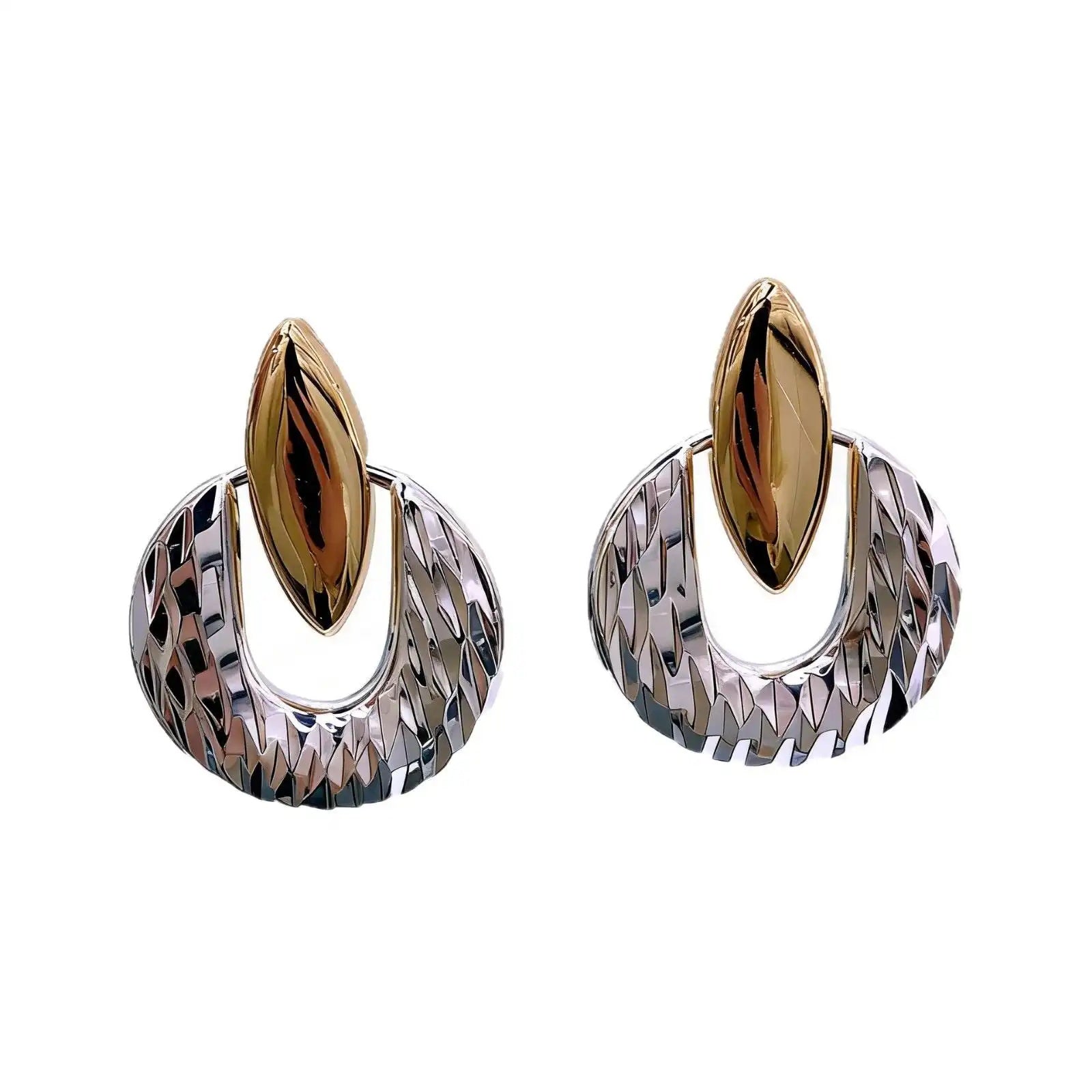 French Retro Metal Two-Tone Plaid Earrings