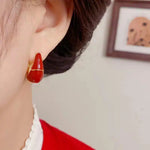 French Retro Minimalist Red Geometric Hoop Earrings