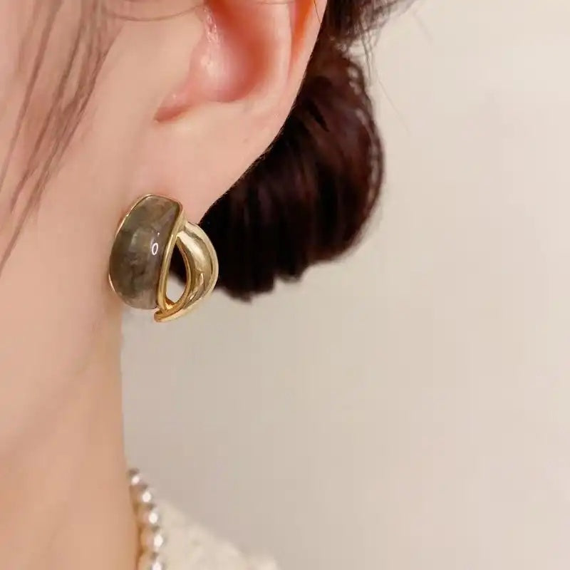 French Retro Minimalist Resin Metal Earrings