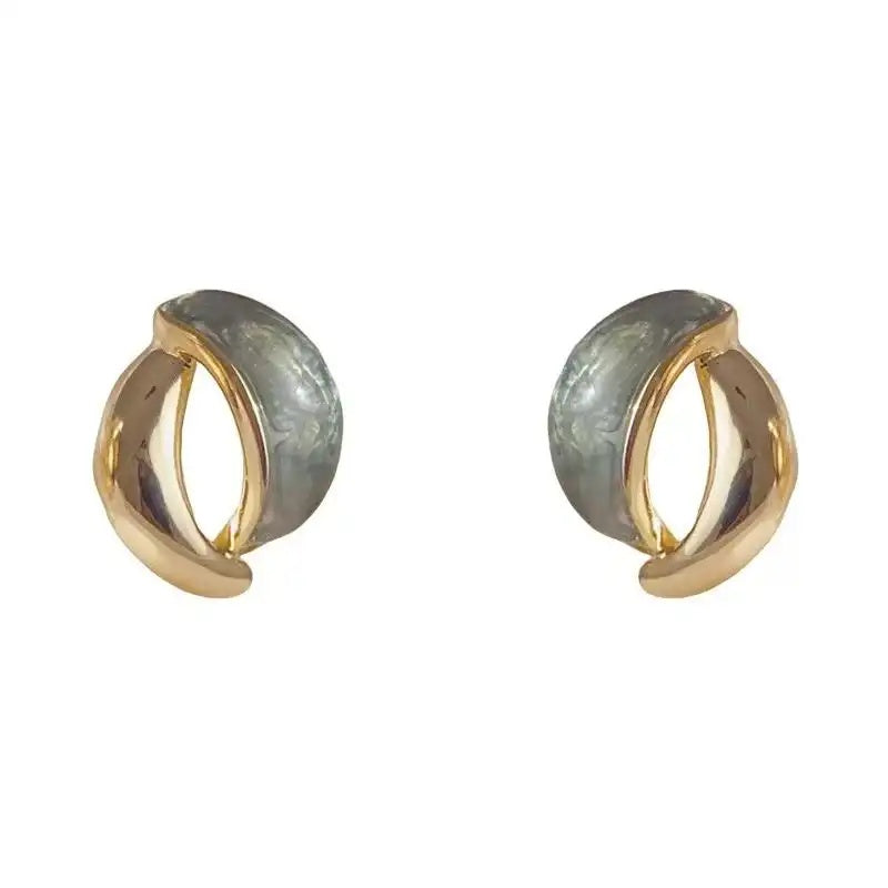 French Retro Minimalist Resin Metal Earrings