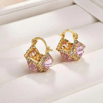 French Retro Square Crystal Clip Earrings