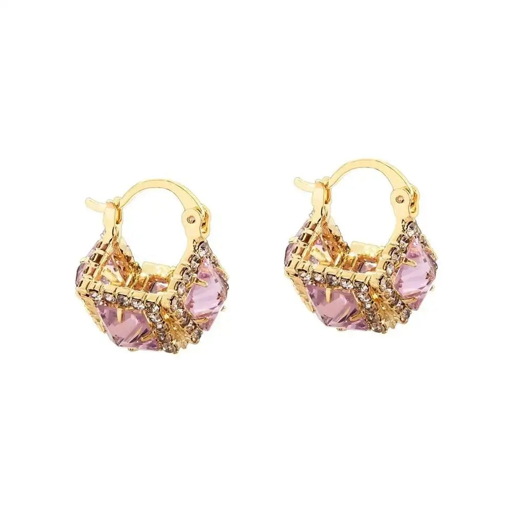 French Retro Square Crystal Clip Earrings