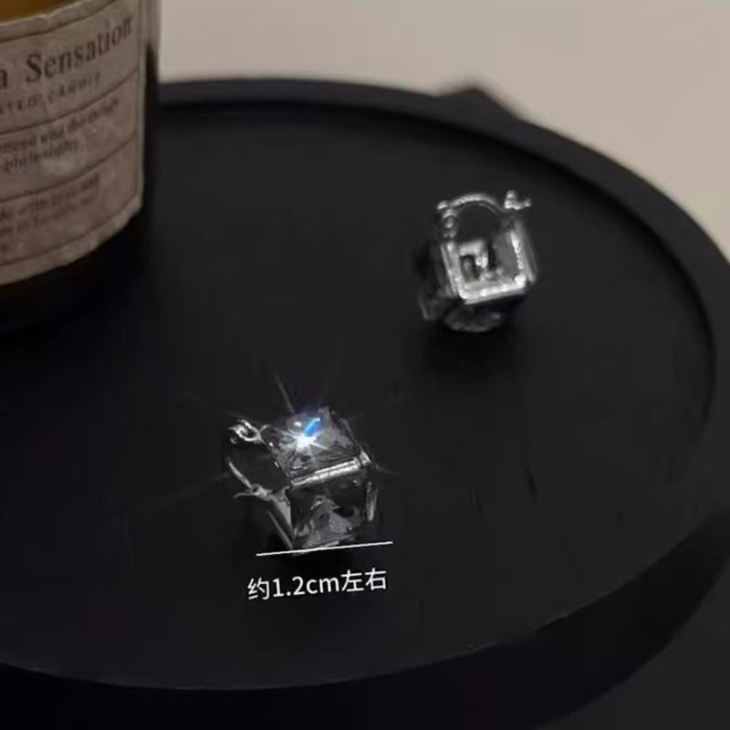 French Retro Square Crystal Stud Earrings